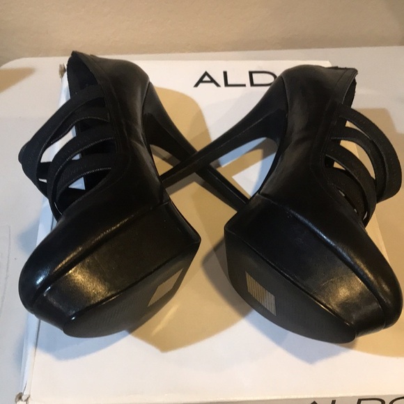 Aldo Poldrack-97 Leather Platform Shoes Stretch Crisscross Zipper Back-Size 39 - Picture 5 of 9